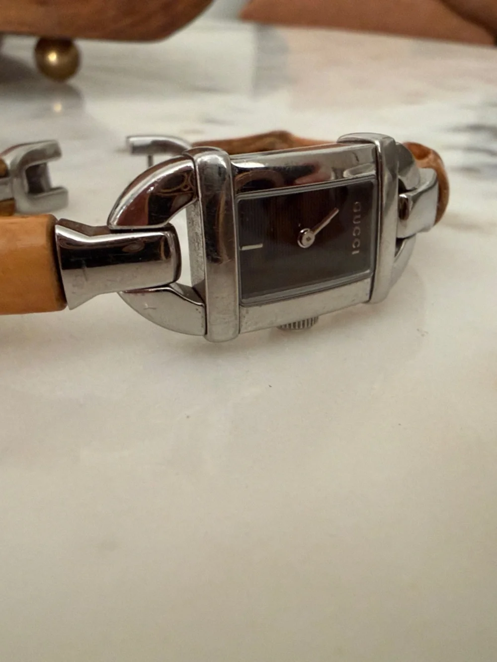 Gucci Vintage Silver Case Watch with Bamboo-Accent Bracelet